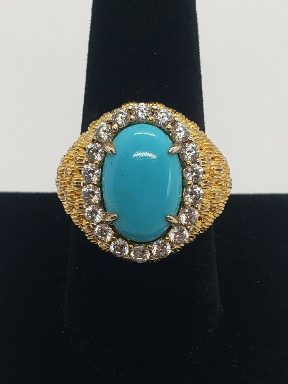 Victoria Wieck Sleeping Beauty Turquoise & Cz's Ring In 18k Gold over Silver